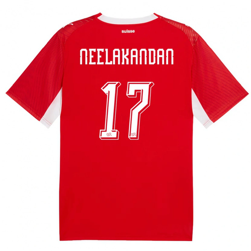 Danxen Mujer Camiseta Suiza Ranjan Neelakandan #17 Rojo Blanco 1ª Equipación 26-28 La Camisa