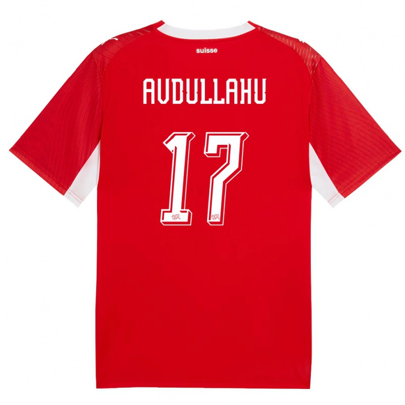 Danxen Mujer Camiseta Suiza Leon Avdullahu #17 Rojo Blanco 1ª Equipación 26-28 La Camisa