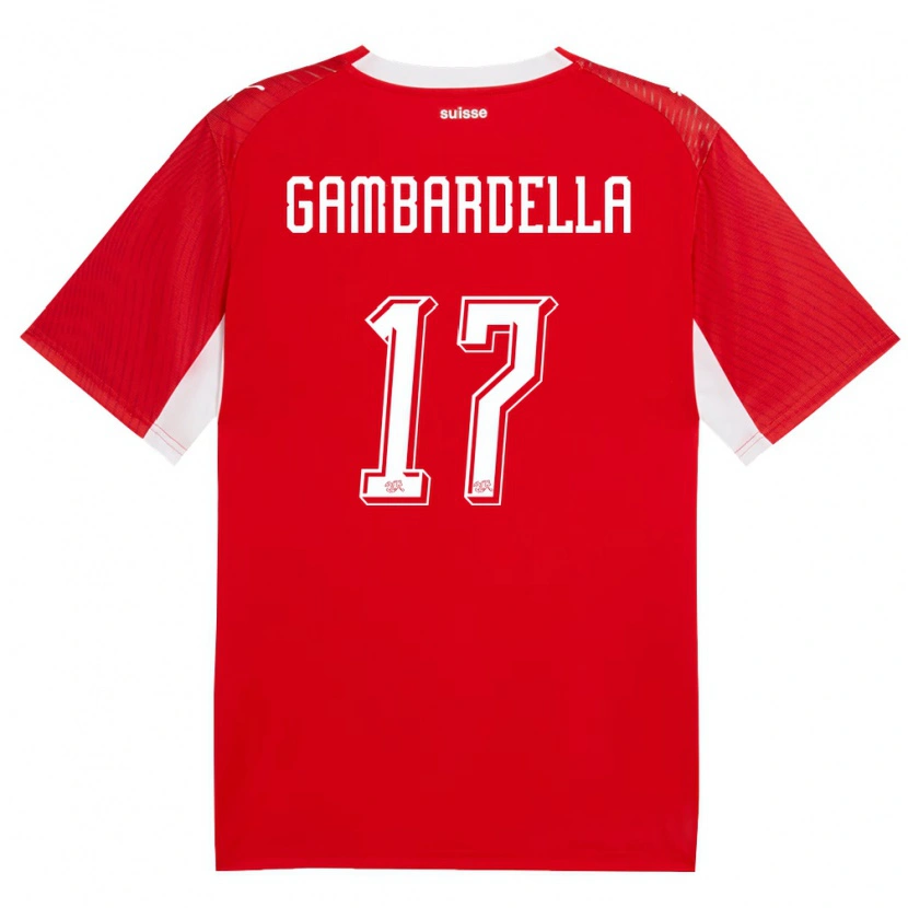 Danxen Mujer Camiseta Suiza Matteo Gambardella #17 Rojo Blanco 1ª Equipación 26-28 La Camisa