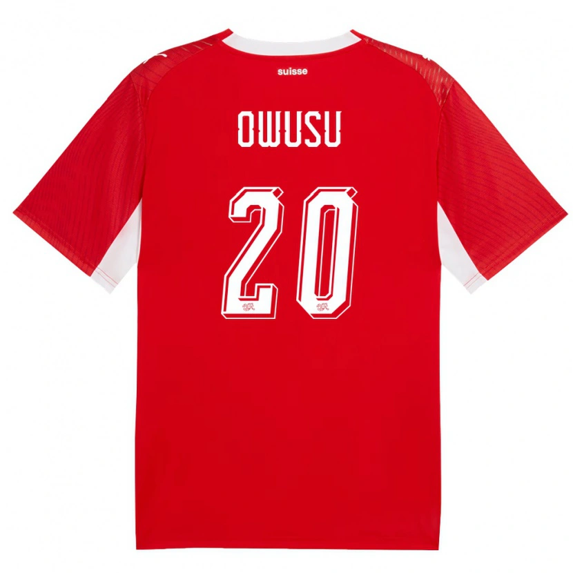 Danxen Mujer Camiseta Suiza Tyron Owusu #20 Rojo Blanco 1ª Equipación 26-28 La Camisa