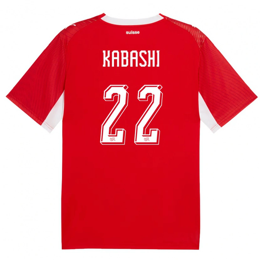 Danxen Mujer Camiseta Suiza Leart Kabashi #22 Rojo Blanco 1ª Equipación 26-28 La Camisa