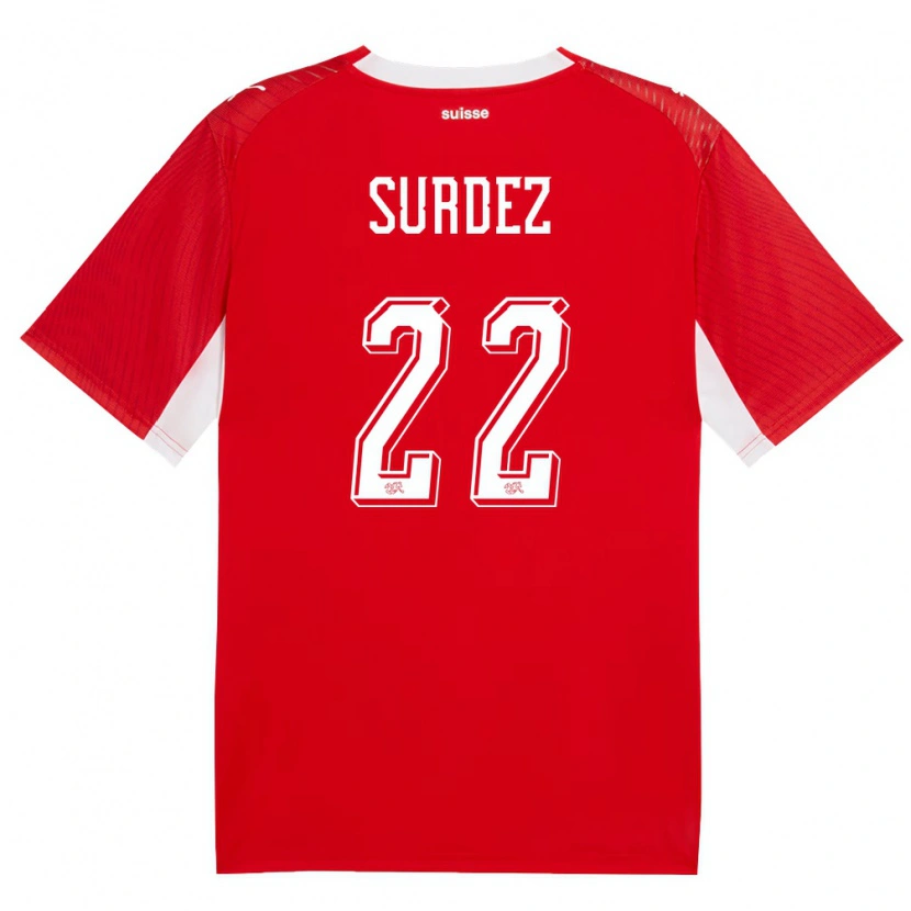 Danxen Mujer Camiseta Suiza Franck Surdez #22 Rojo Blanco 1ª Equipación 26-28 La Camisa