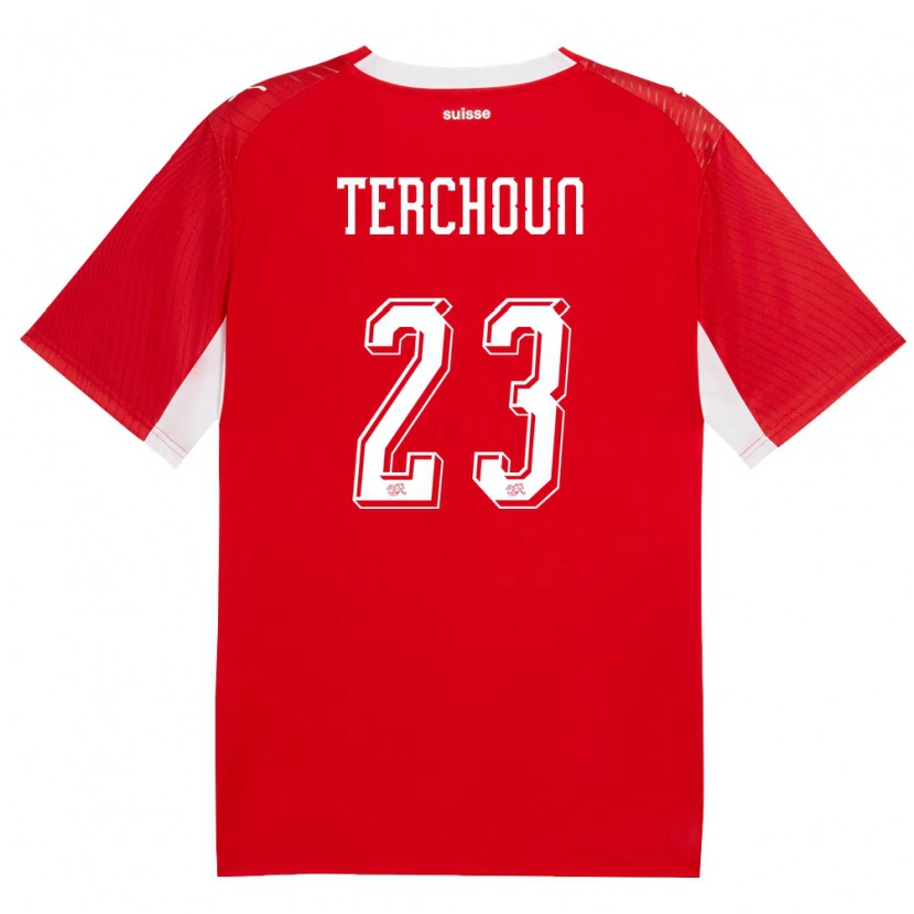 Danxen Mujer Camiseta Suiza Meriame Terchoun #23 Rojo Blanco 1ª Equipación 26-28 La Camisa