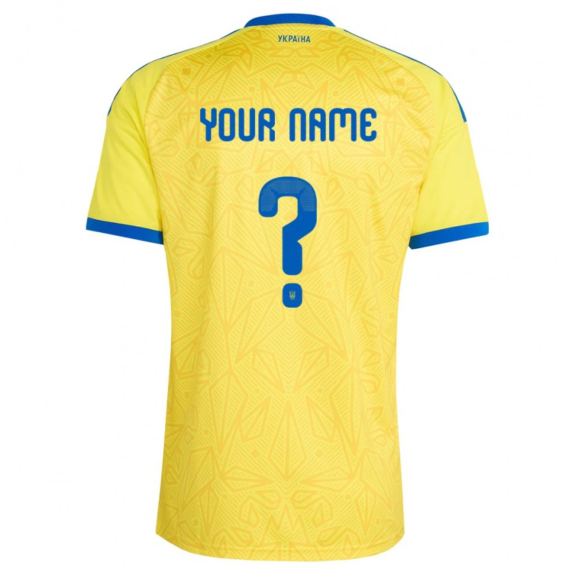 Danxen Mujer Camiseta Ucrania Su Nombre #0 Amarillo Azul 1ª Equipación 26-28 La Camisa