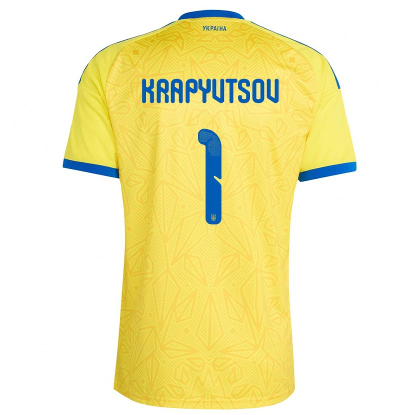 Danxen Mujer Camiseta Ucrania Vladyslav Krapyvtsov #1 Amarillo Azul 1ª Equipación 26-28 La Camisa