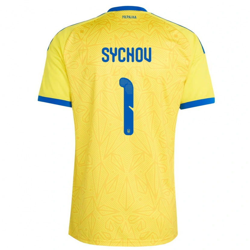 Danxen Mujer Camiseta Ucrania Danylo Sychov #1 Amarillo Azul 1ª Equipación 26-28 La Camisa