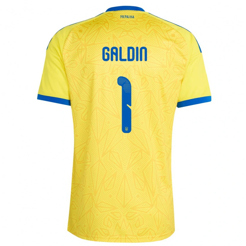 Danxen Mujer Camiseta Ucrania Igor Galdin #1 Amarillo Azul 1ª Equipación 26-28 La Camisa