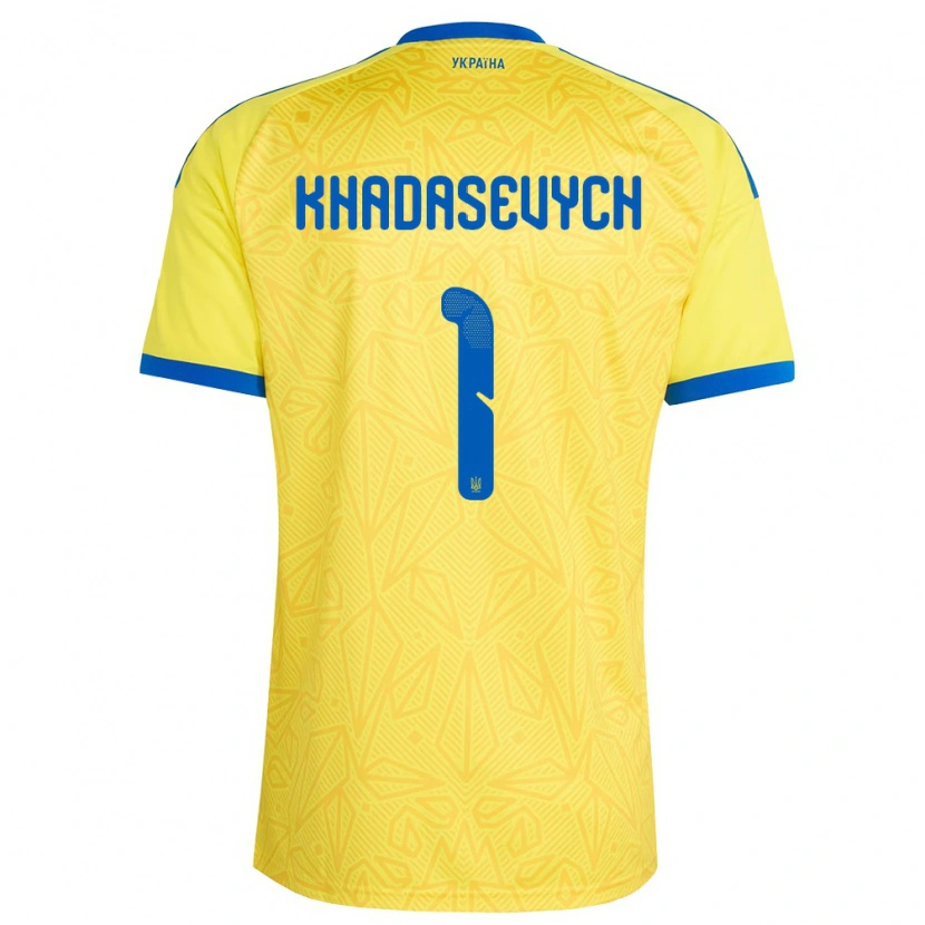 Danxen Mujer Camiseta Ucrania Kyrylo Khadasevych #1 Amarillo Azul 1ª Equipación 26-28 La Camisa
