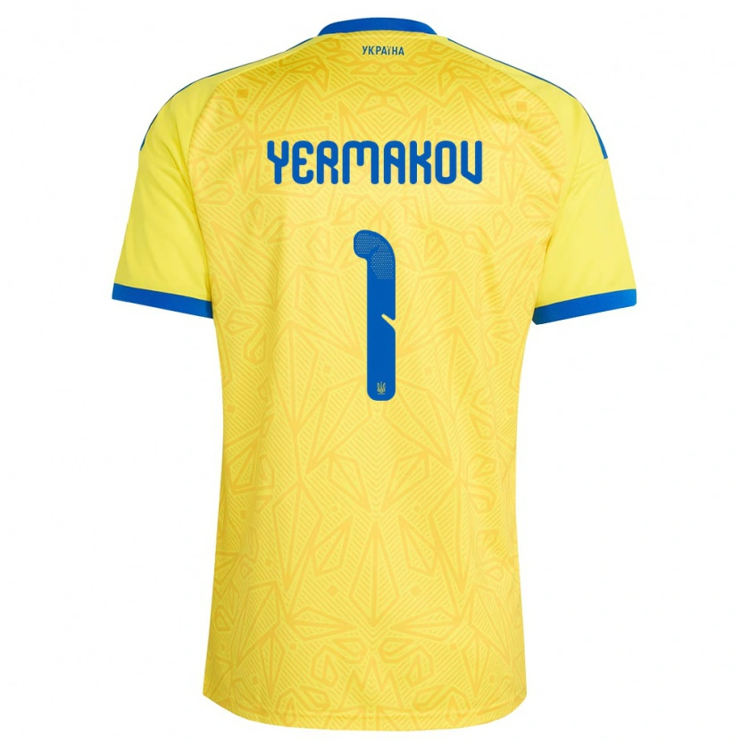 Danxen Mujer Camiseta Ucrania Georgiy Yermakov #1 Amarillo Azul 1ª Equipación 26-28 La Camisa