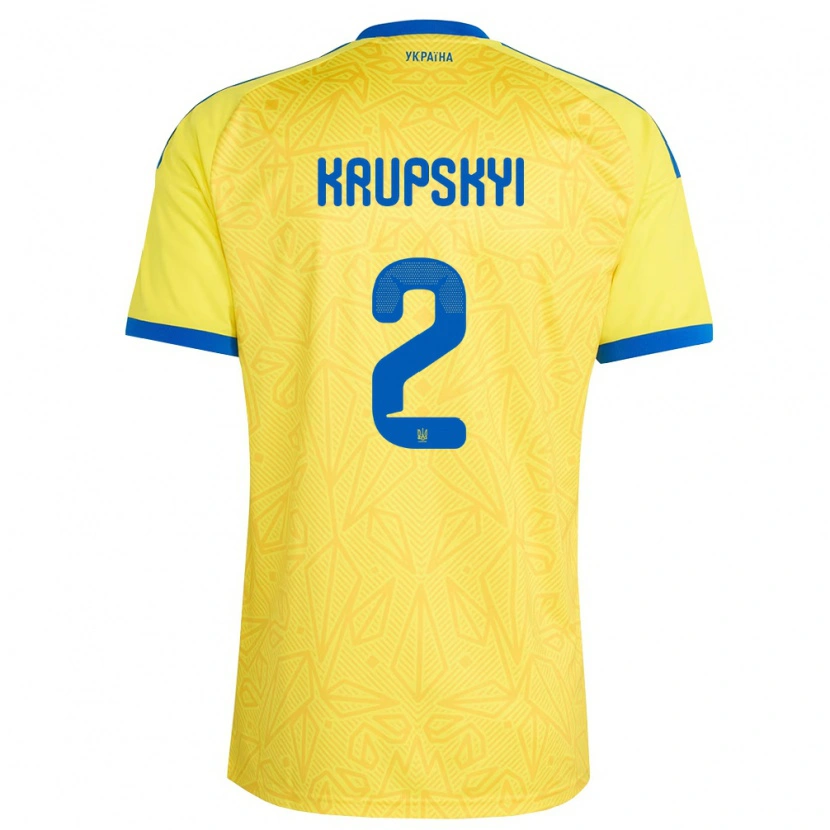 Danxen Mujer Camiseta Ucrania Ilya Krupskyi #2 Amarillo Azul 1ª Equipación 26-28 La Camisa