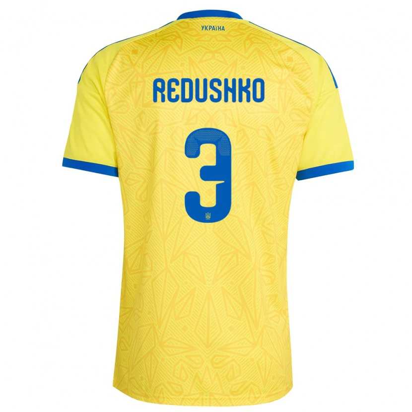 Danxen Mujer Camiseta Ucrania Bogdan Redushko #3 Amarillo Azul 1ª Equipación 26-28 La Camisa
