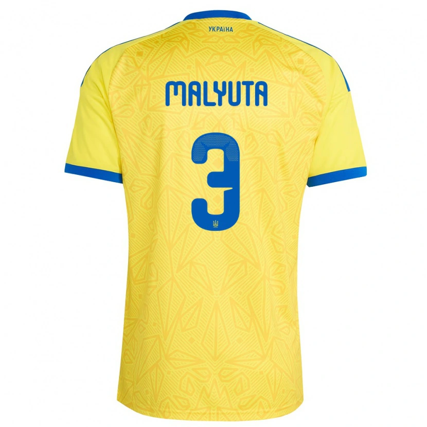 Danxen Mujer Camiseta Ucrania Artur Malyuta #3 Amarillo Azul 1ª Equipación 26-28 La Camisa