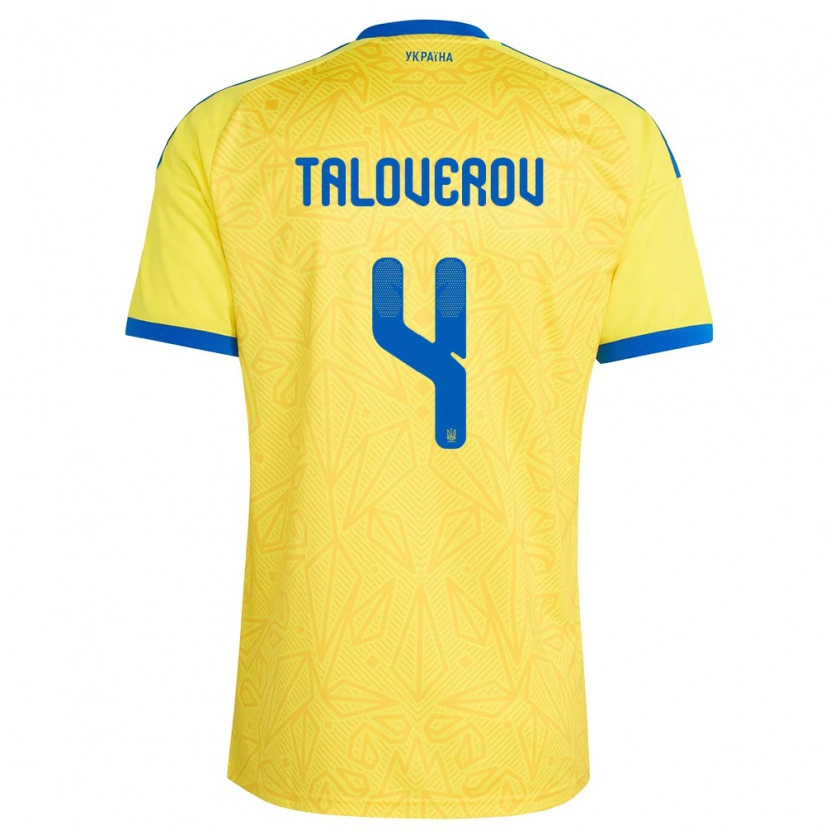 Danxen Mujer Camiseta Ucrania Maksym Taloverov #4 Amarillo Azul 1ª Equipación 26-28 La Camisa