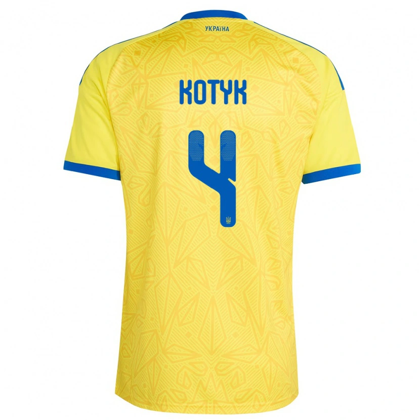 Danxen Mujer Camiseta Ucrania Yana Kotyk #4 Amarillo Azul 1ª Equipación 26-28 La Camisa