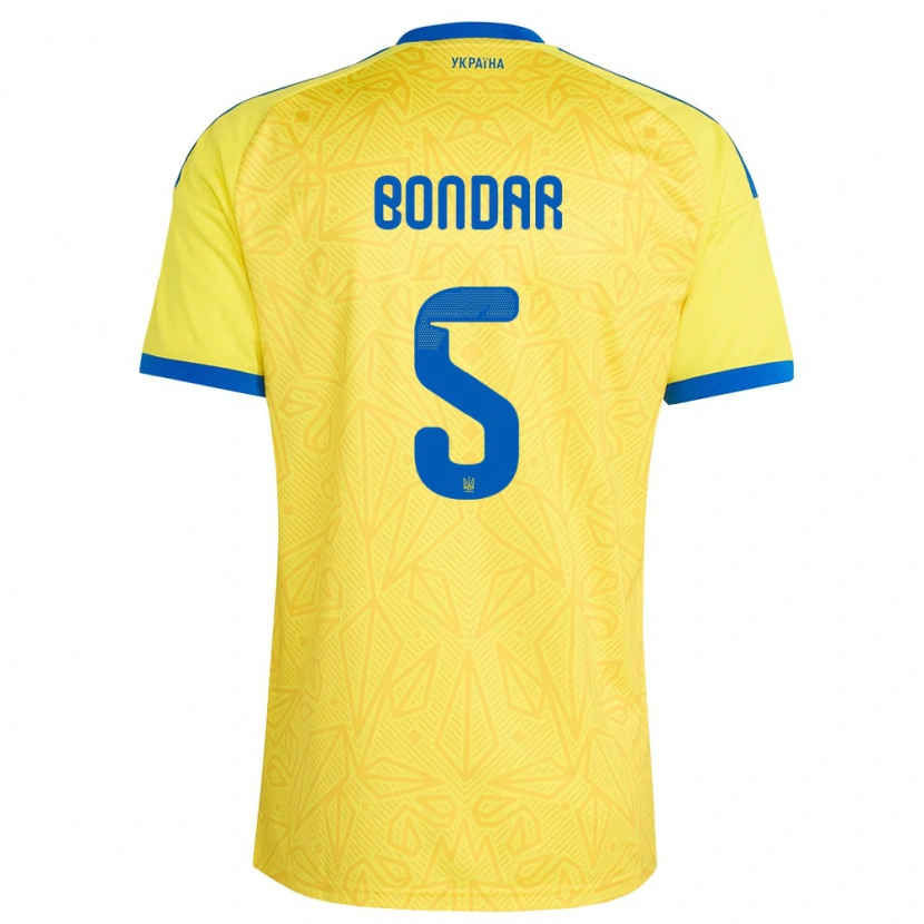 Danxen Mujer Camiseta Ucrania Valeriy Bondar #5 Amarillo Azul 1ª Equipación 26-28 La Camisa