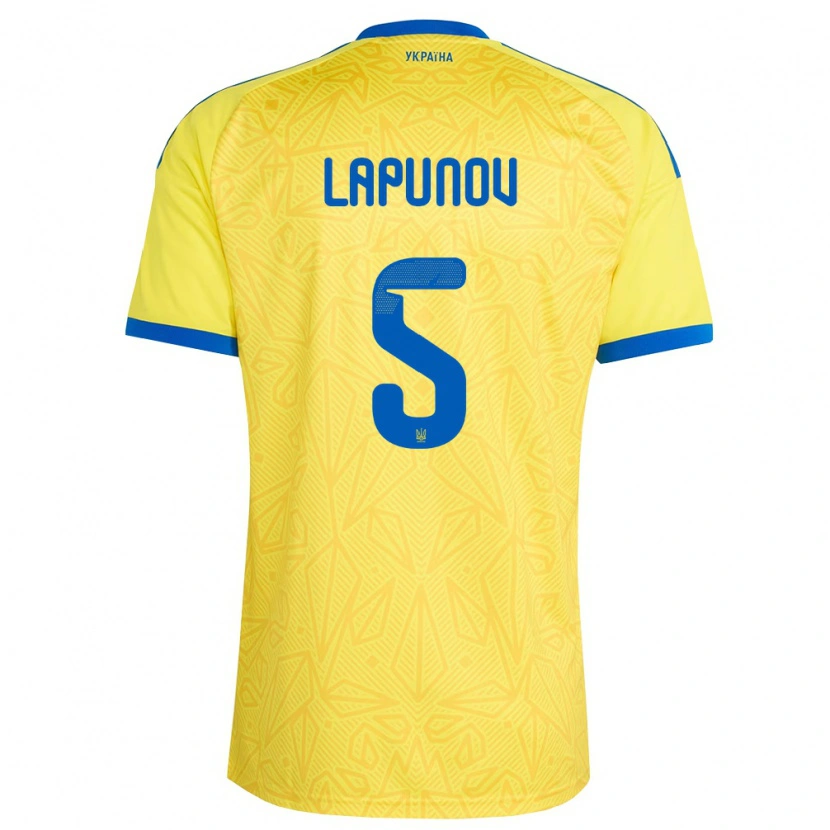 Danxen Mujer Camiseta Ucrania Daniil Lapunov #5 Amarillo Azul 1ª Equipación 26-28 La Camisa
