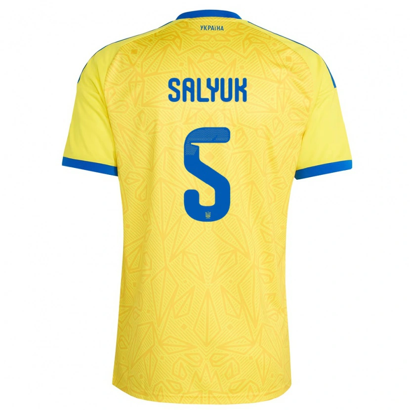 Danxen Mujer Camiseta Ucrania Volodymyr Salyuk #5 Amarillo Azul 1ª Equipación 26-28 La Camisa