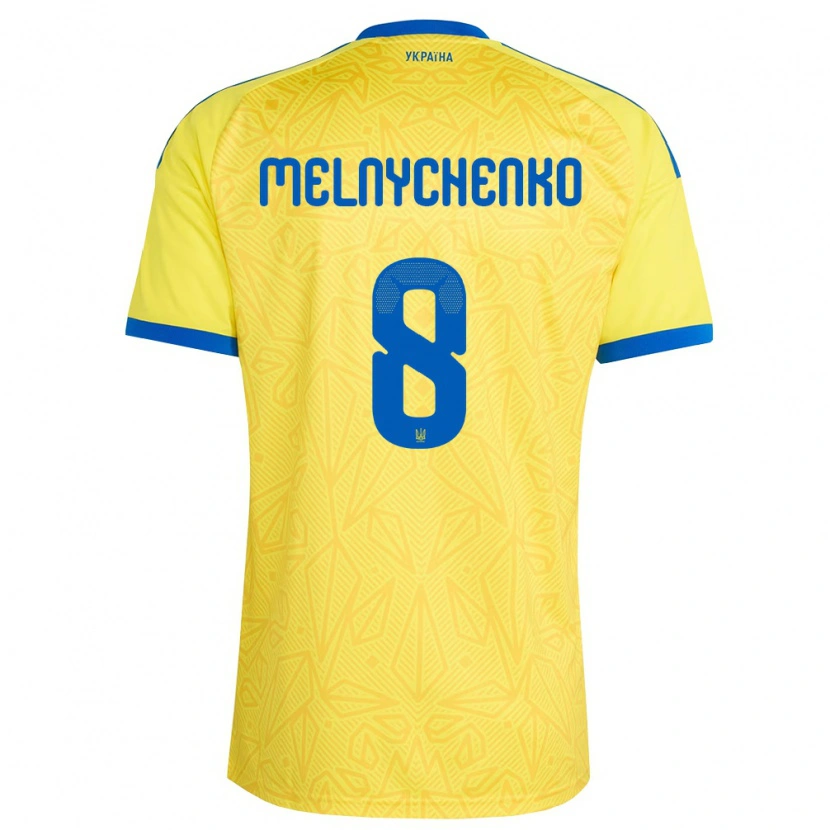 Danxen Mujer Camiseta Ucrania Maksym Melnychenko #8 Amarillo Azul 1ª Equipación 26-28 La Camisa