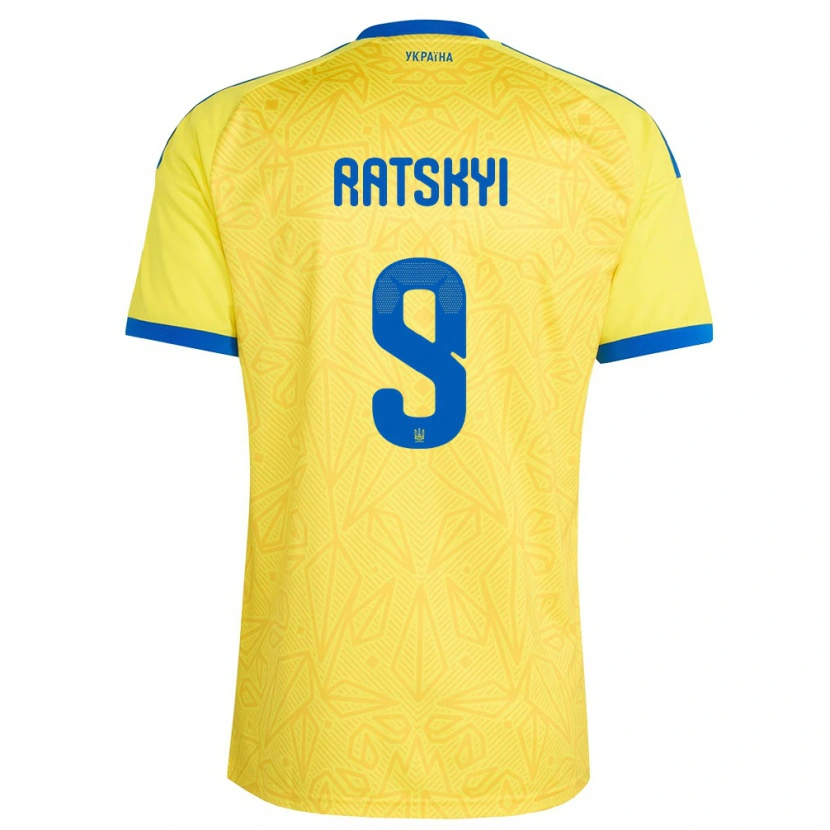 Danxen Mujer Camiseta Ucrania Marko Ratskyi #9 Amarillo Azul 1ª Equipación 26-28 La Camisa