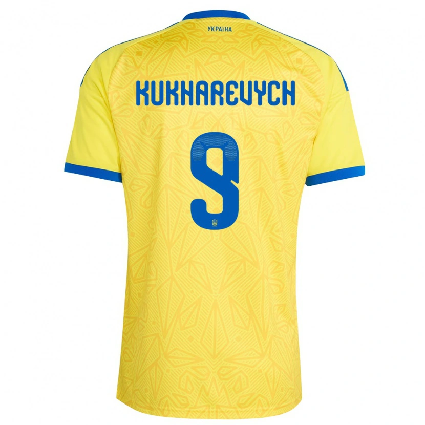Danxen Mujer Camiseta Ucrania Mykola Kukharevych #9 Amarillo Azul 1ª Equipación 26-28 La Camisa