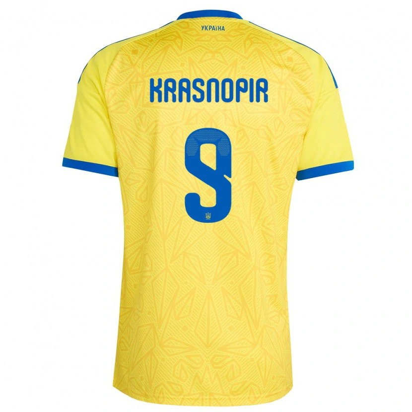 Danxen Mujer Camiseta Ucrania Igor Krasnopir #9 Amarillo Azul 1ª Equipación 26-28 La Camisa