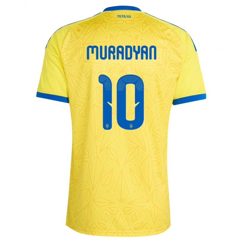 Danxen Mujer Camiseta Ucrania Artem Muradyan #10 Amarillo Azul 1ª Equipación 26-28 La Camisa