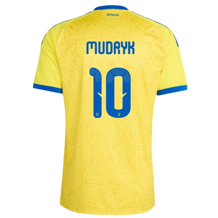 Danxen Mujer Camiseta Ucrania Mykhaylo Mudryk #10 Amarillo Azul 1ª Equipación 26-28 La Camisa