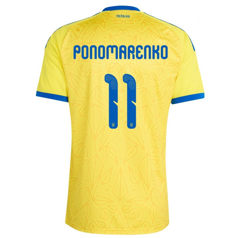 Danxen Mujer Camiseta Ucrania Matviy Ponomarenko #11 Amarillo Azul 1ª Equipación 26-28 La Camisa