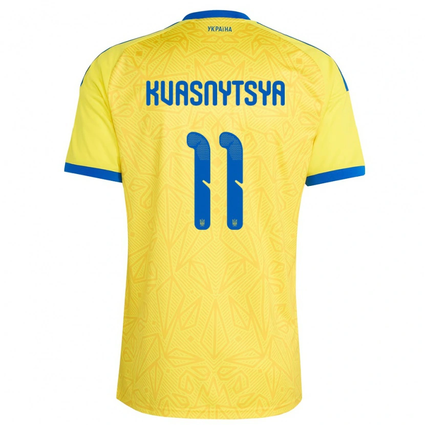 Danxen Mujer Camiseta Ucrania Ilya Kvasnytsya #11 Amarillo Azul 1ª Equipación 26-28 La Camisa