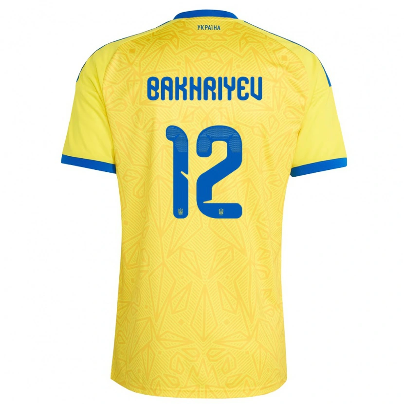 Danxen Mujer Camiseta Ucrania Karim Bakhriyev #12 Amarillo Azul 1ª Equipación 26-28 La Camisa