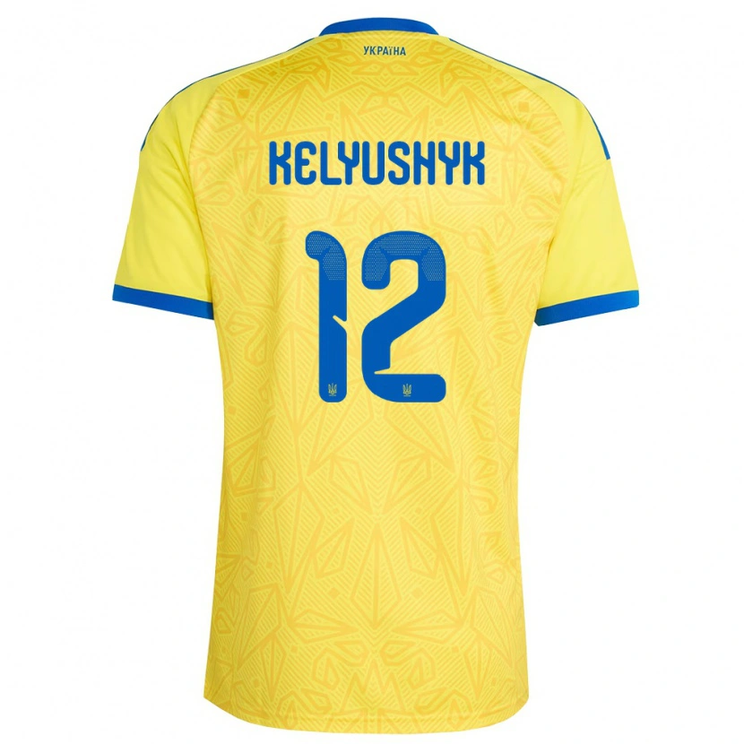 Danxen Mujer Camiseta Ucrania Darya Kelyushyk #12 Amarillo Azul 1ª Equipación 26-28 La Camisa