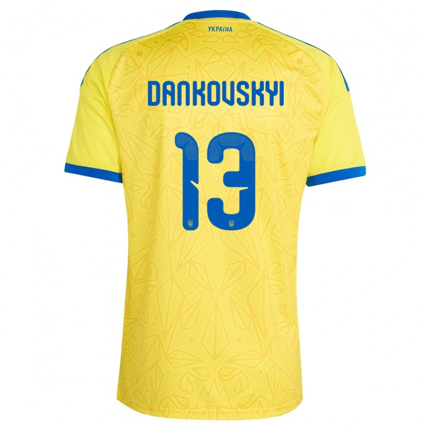 Danxen Mujer Camiseta Ucrania Yegor Dankovskyi #13 Amarillo Azul 1ª Equipación 26-28 La Camisa