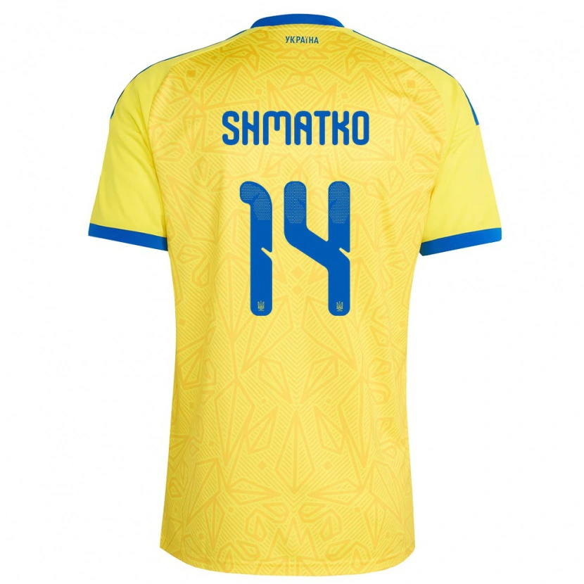 Danxen Mujer Camiseta Ucrania Lyubov Shmatko #14 Amarillo Azul 1ª Equipación 26-28 La Camisa