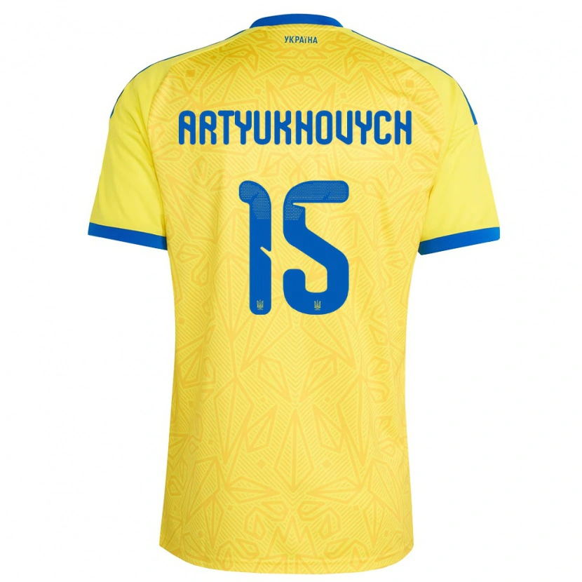 Danxen Mujer Camiseta Ucrania Velizar Artyukhovych #15 Amarillo Azul 1ª Equipación 26-28 La Camisa