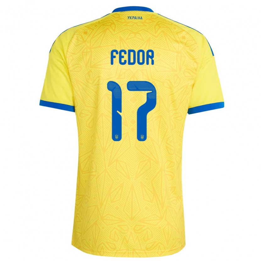 Danxen Mujer Camiseta Ucrania Oleg Fedor #17 Amarillo Azul 1ª Equipación 26-28 La Camisa