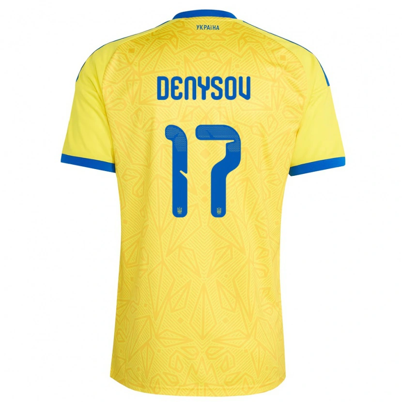 Danxen Mujer Camiseta Ucrania Ivan Denysov #17 Amarillo Azul 1ª Equipación 26-28 La Camisa