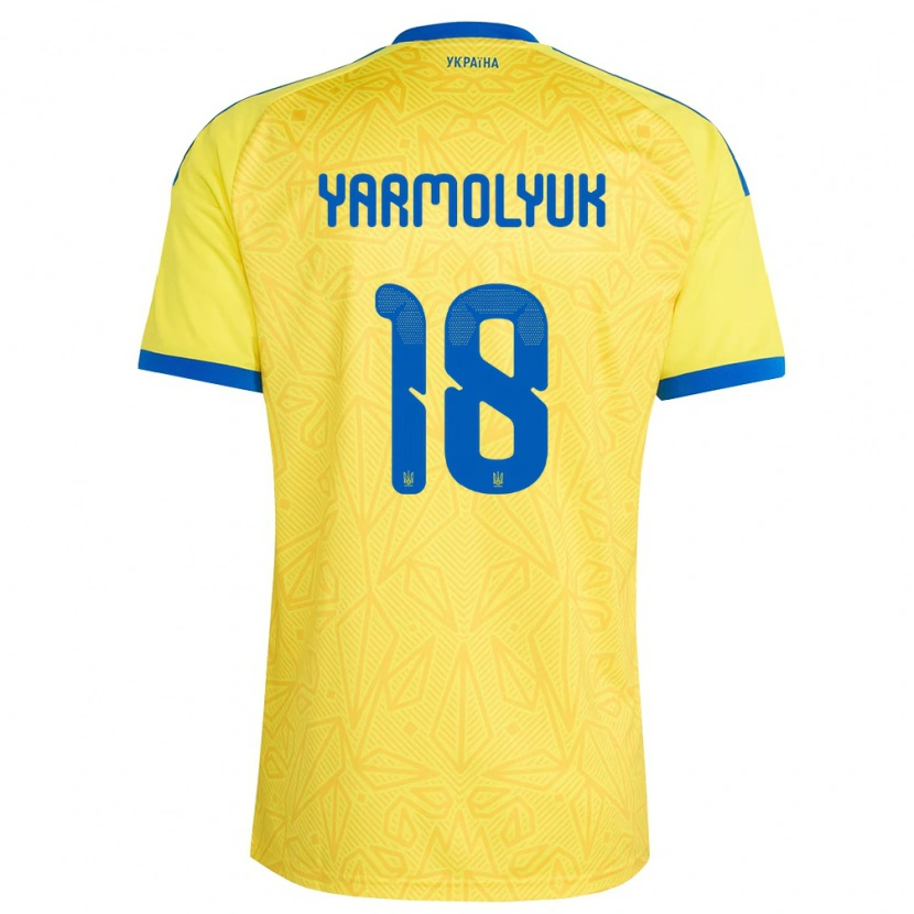 Danxen Mujer Camiseta Ucrania Yegor Yarmolyuk #18 Amarillo Azul 1ª Equipación 26-28 La Camisa