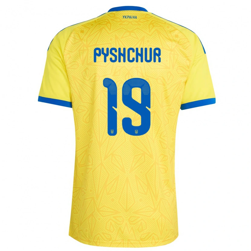 Danxen Mujer Camiseta Ucrania Oleksandr Pyshchur #19 Amarillo Azul 1ª Equipación 26-28 La Camisa