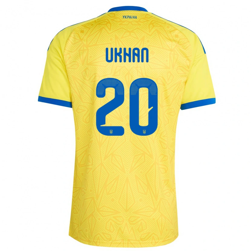 Danxen Mujer Camiseta Ucrania Artur Ukhan #20 Amarillo Azul 1ª Equipación 26-28 La Camisa
