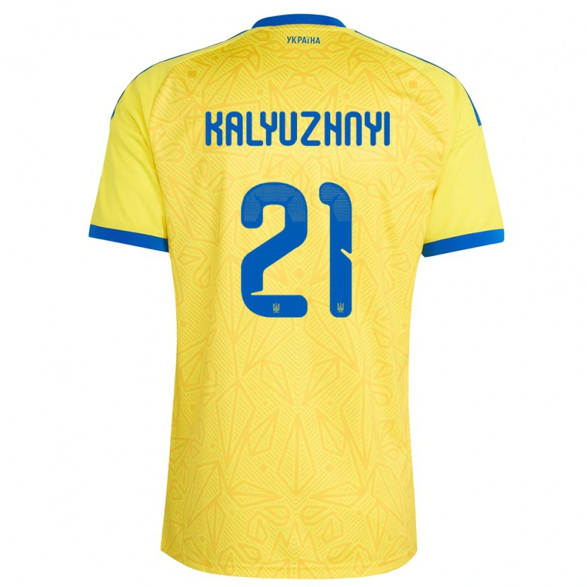 Danxen Mujer Camiseta Ucrania Ivan Kalyuzhnyi #21 Amarillo Azul 1ª Equipación 26-28 La Camisa