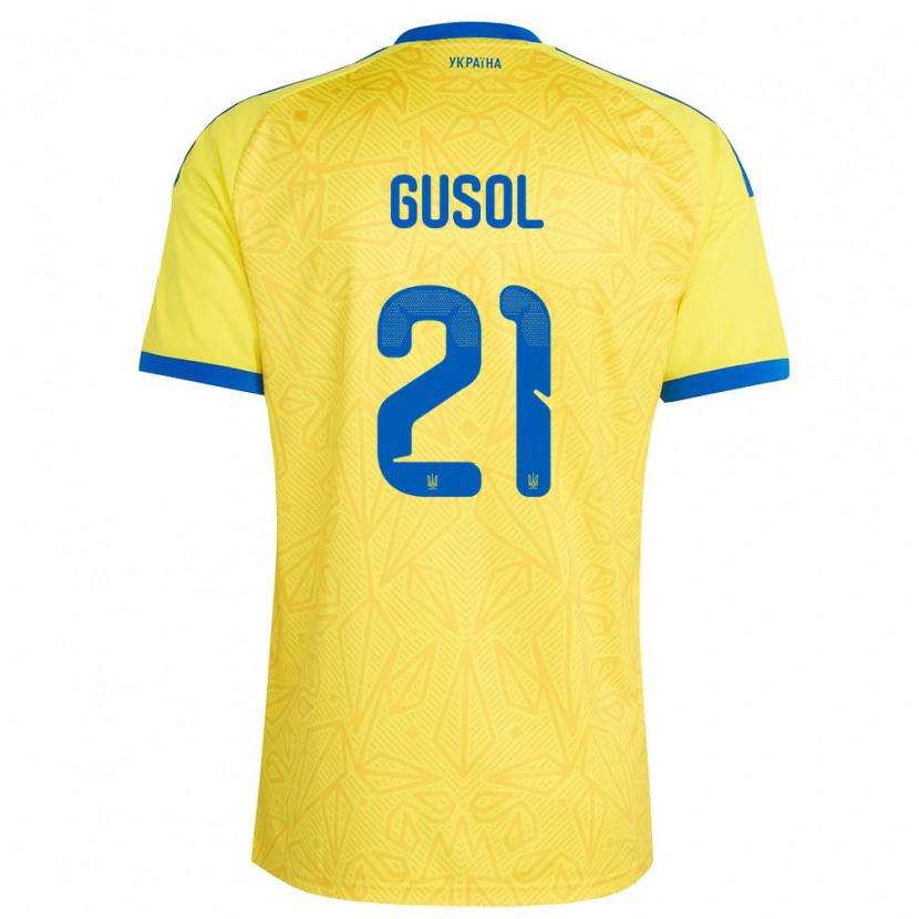 Danxen Mujer Camiseta Ucrania Artem Gusol #21 Amarillo Azul 1ª Equipación 26-28 La Camisa
