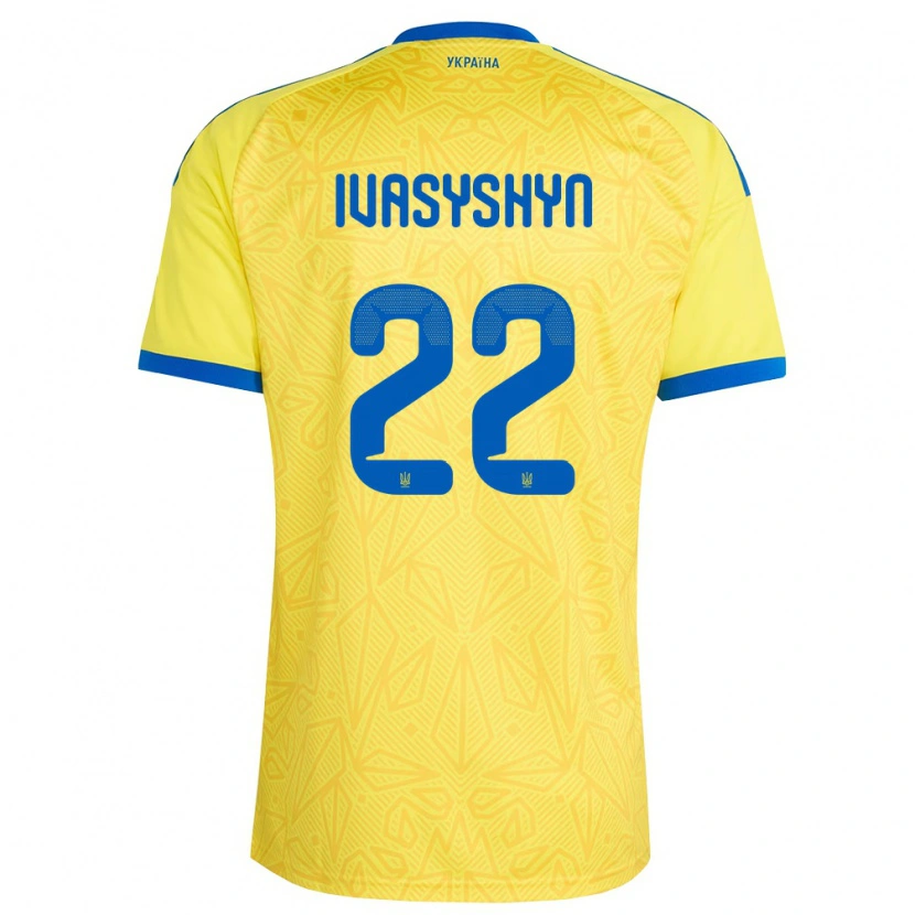 Danxen Mujer Camiseta Ucrania Oleksandr Ivasyshyn #22 Amarillo Azul 1ª Equipación 26-28 La Camisa