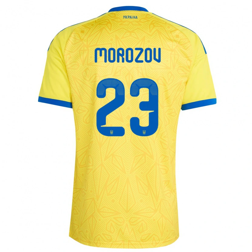Danxen Mujer Camiseta Ucrania Yevgen Morozov #23 Amarillo Azul 1ª Equipación 26-28 La Camisa