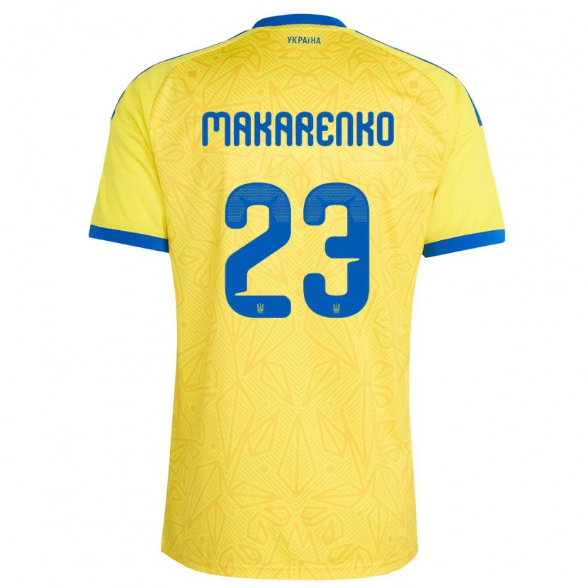 Danxen Mujer Camiseta Ucrania Nazar Makarenko #23 Amarillo Azul 1ª Equipación 26-28 La Camisa