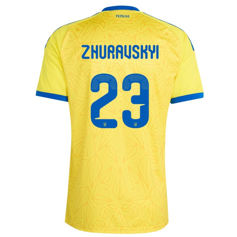 Danxen Mujer Camiseta Ucrania Yan Zhuravskyi #23 Amarillo Azul 1ª Equipación 26-28 La Camisa