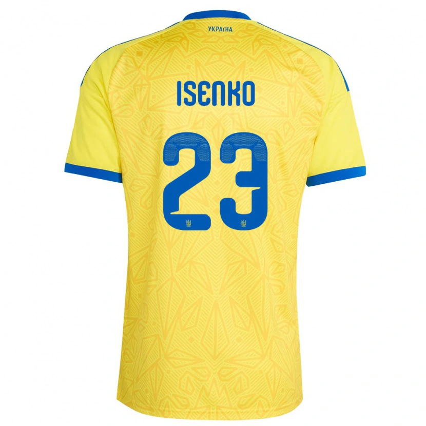 Danxen Mujer Camiseta Ucrania Pavlo Isenko #23 Amarillo Azul 1ª Equipación 26-28 La Camisa