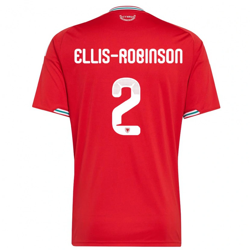 Danxen Mujer Camiseta Gales Eddie Ellis-Robinson #2 Rojo Blanco Verde 1ª Equipación 26-28 La Camisa