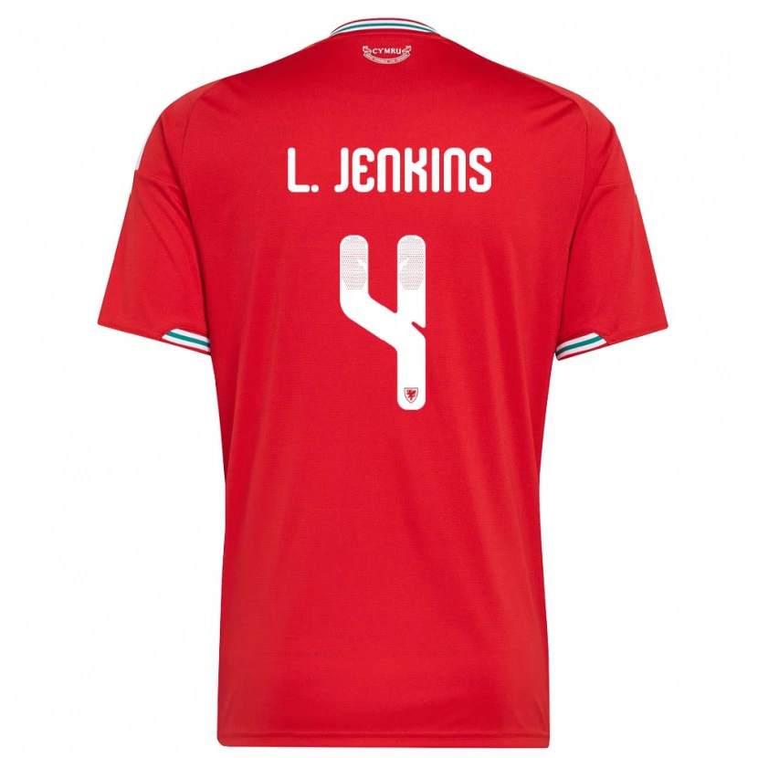 Danxen Mujer Camiseta Gales Lee Jenkins #4 Rojo Blanco Verde 1ª Equipación 26-28 La Camisa