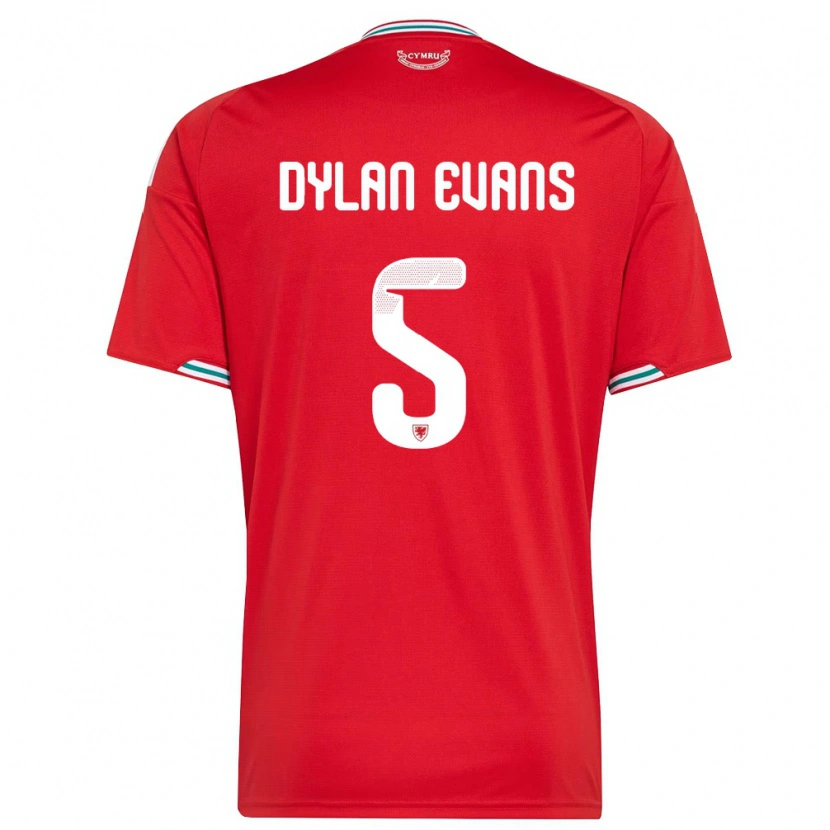 Danxen Mujer Camiseta Gales Dylan Evans #5 Rojo Blanco Verde 1ª Equipación 26-28 La Camisa