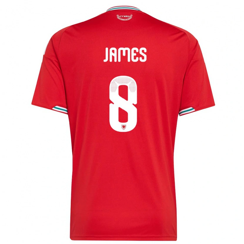 Danxen Mujer Camiseta Gales Angharad James #8 Rojo Blanco Verde 1ª Equipación 26-28 La Camisa